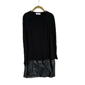 Bailey 44 Black Knit Faux Leather Trim Long Sleeve Dress Medium